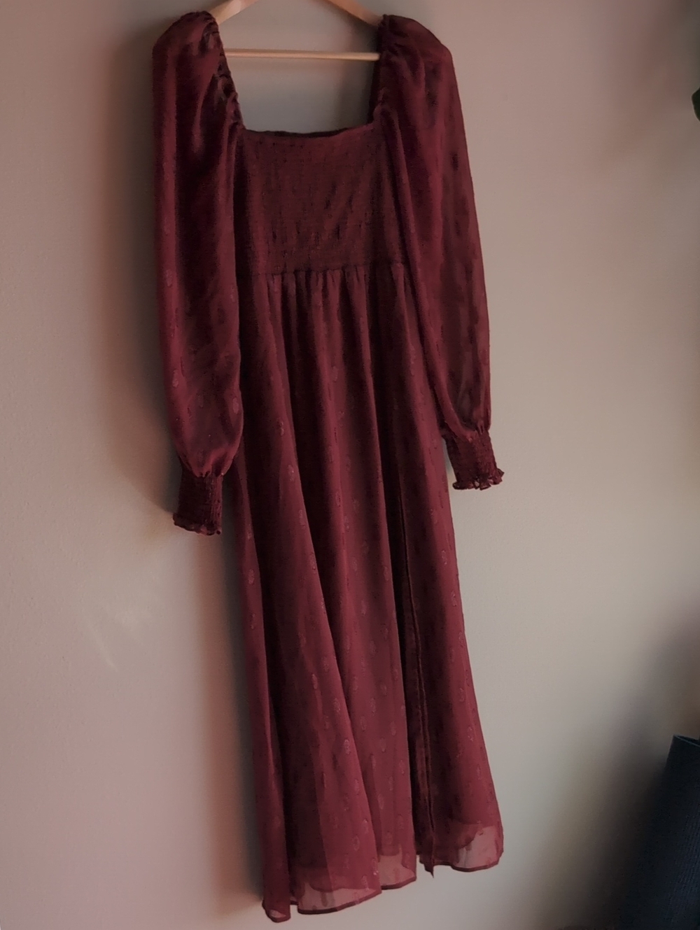Square Neck Midi Dress with Long Sleeves, Size M